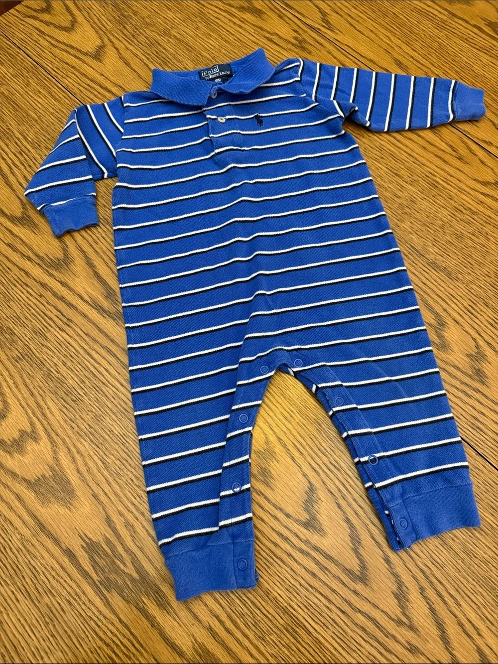 Polo by Ralph Lauren Blue & White Striped Polo Snap One-Piece